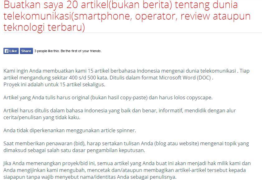 &#91;LOWONGAN FREELANCE&#93; Buatkan saya 20 artike tentang dunia telekomunikasi