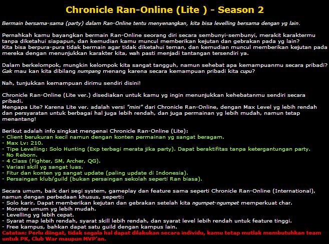 Chronicle Ran-Online (Lite) - Season 2