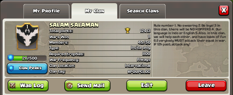 RECRUITMENT MEMBER CLAN #SALAM2N CLASH OF CLANS 