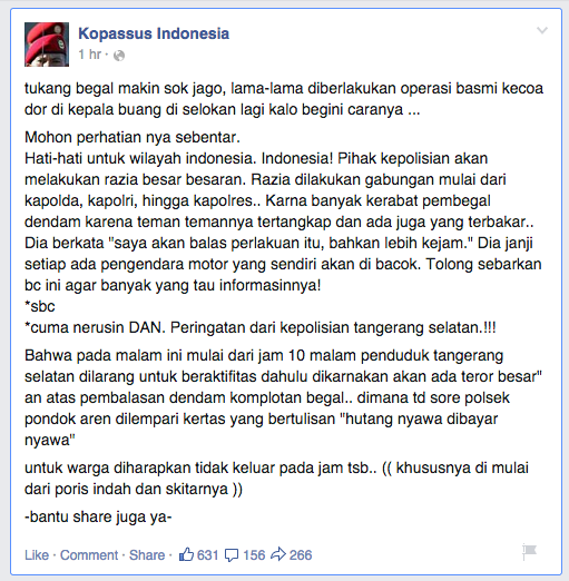 (TangSel Darurat Malam) Ini Dia Isi Pesan ‘Hoax’ Begal yang Meresahkan Masyarakat