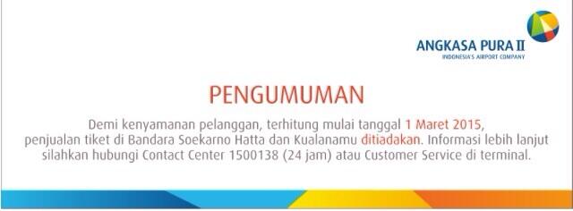 Pengumuman Penjualan Tiket di Bandara Soekarno-Hatta dan Kualanamu ditiadakan