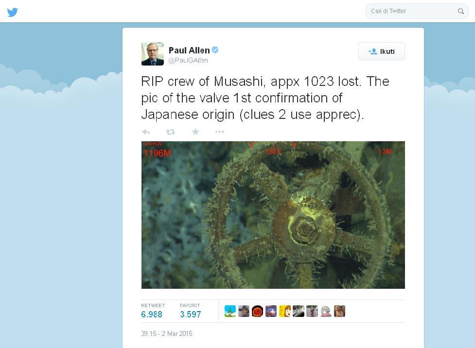 Sisa-sisa IJN Musashi ditemukan?
