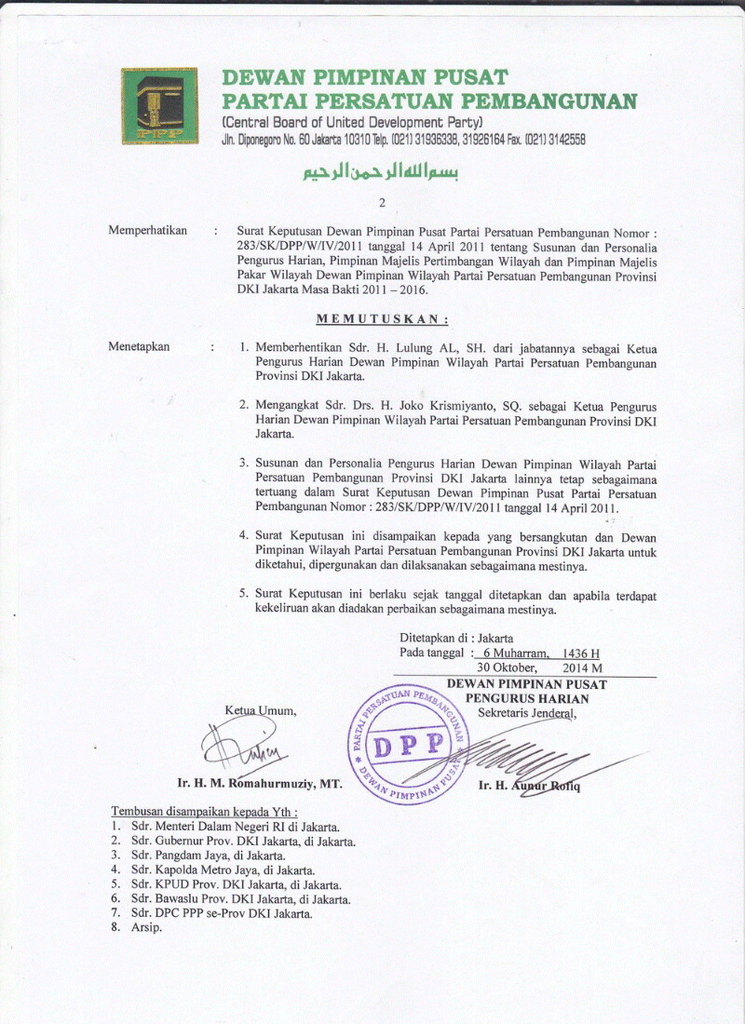 Lulung Dipecat Dari Jabatan Ketua DPW PPP DKI Jakarta