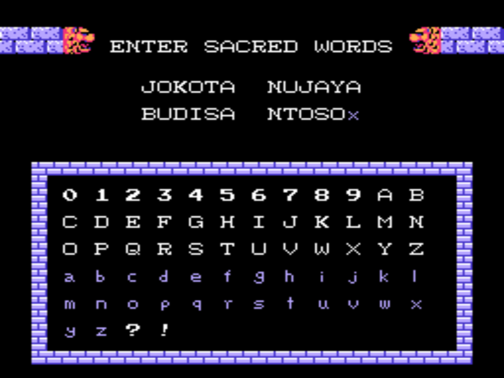 Ini game Nintendo jadul punya password aneh banget bgini gan &#91;Ngakak&#93;