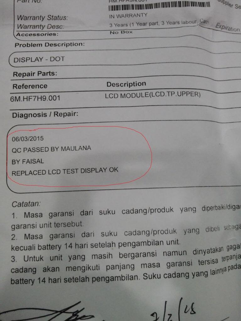 Beli Acer E700 baru di Erafone, Kena Dot Pixel, Sudah Ganti LCD Tetap Kena Dot Pixel