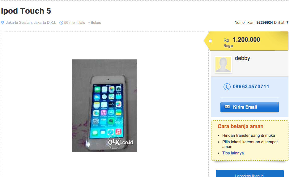 Penipu Jual iPod Touch 5 Rekening Andi Hardian (BRI) & Debby Ranny (BCA)