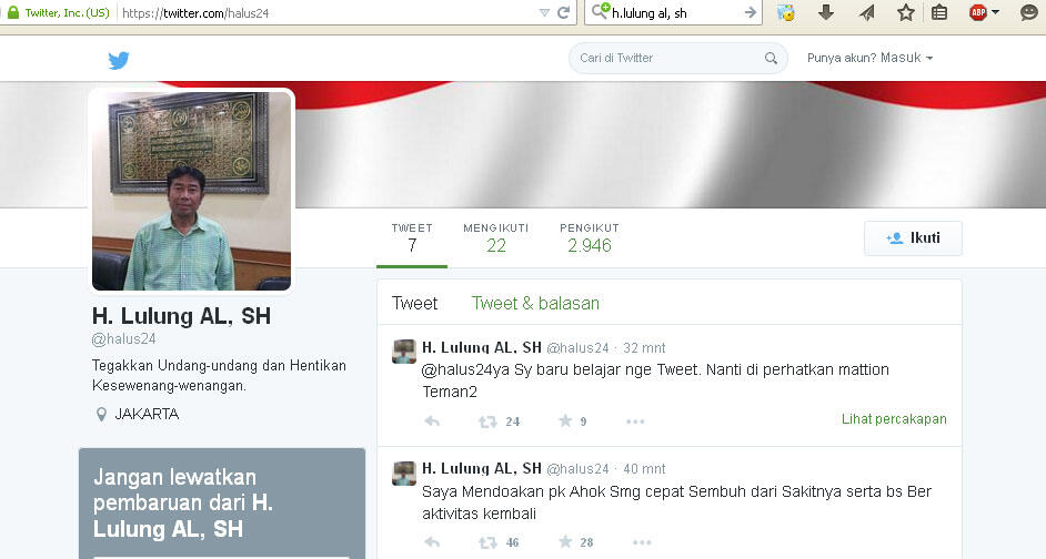 (fans lulung masuk) Haji Lulung: Saya harus punya Twitter biar enggak jadul