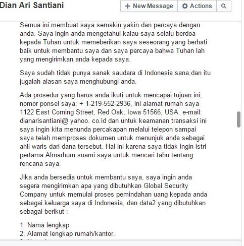 Awas Penipuan lewat Facebook bermodus pengiriman uang