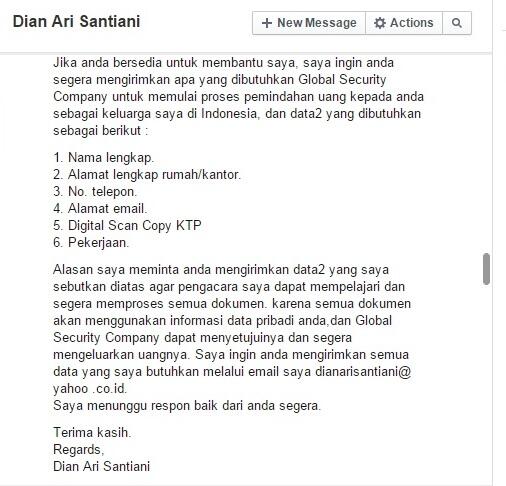 Awas Penipuan lewat Facebook bermodus pengiriman uang