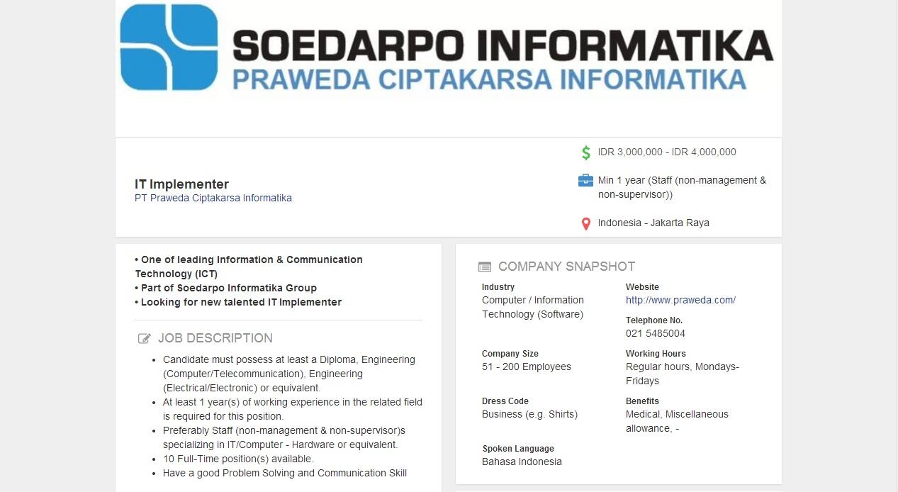 Lowongan IT Implementer 