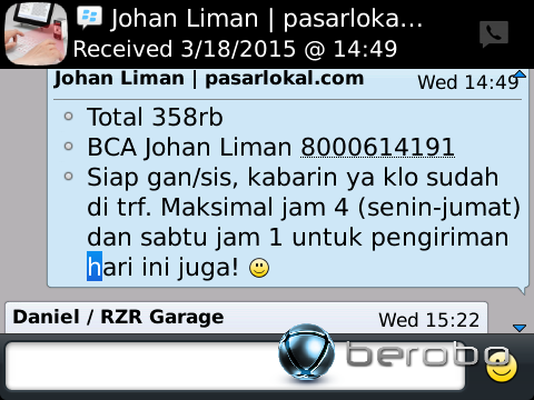 Mohon tanggapan untuk Johan Liman dengan ID Kaskus pasarlokal.com