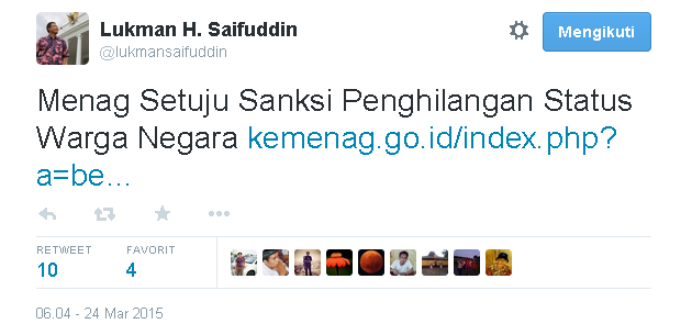 Menag Setuju Sanksi Penghilangan Status Warga Negara