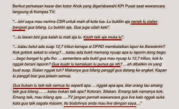 &#91;Berita Taik &#93;Inilah Transkrip Wawancara Ahok di Kompas TV.