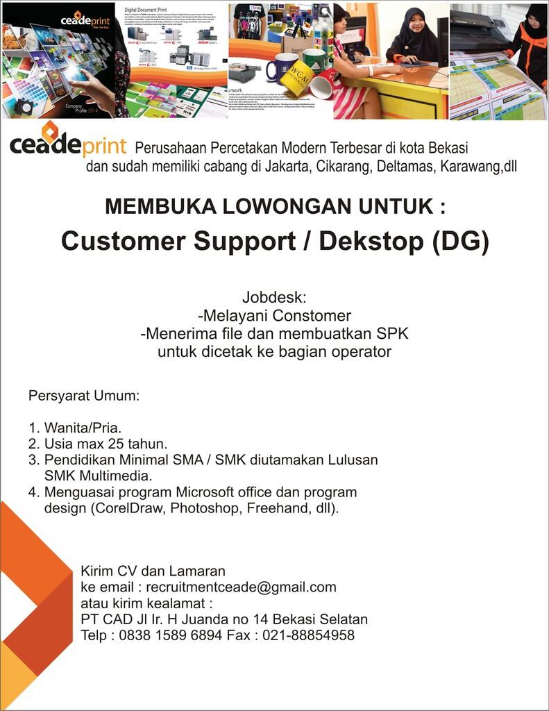 Lowongan Customer Support / Dekstop