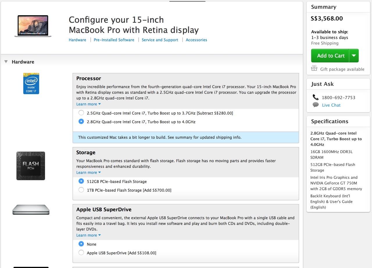 BRAND NEW Macbook Pro Retina 15" Custom Spec Core i7 2.8GHz SSD 512GB MGXC2