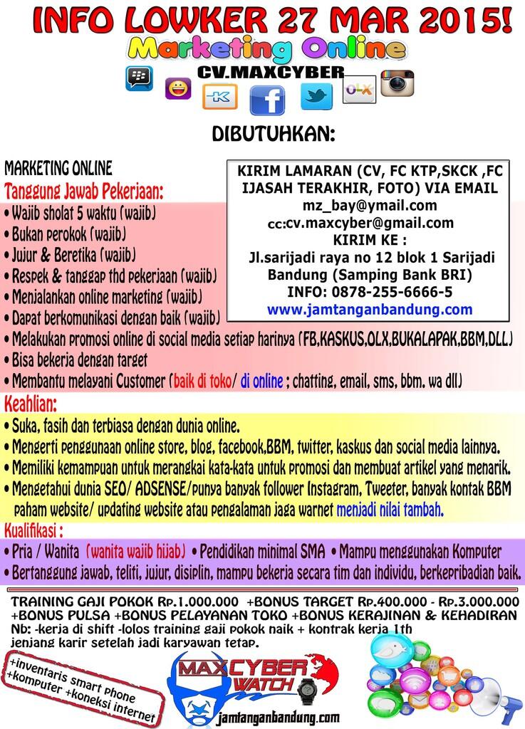 ◥█◤LOWKER LOWONGAN KERJA CV.MAXCYBER : ANAK SHOLEH MASUK! (BANDUNG UTARA-SARIJADI)