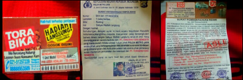 Penipuan berhadiah mobil dari PT. TORABIKA EKA SEMESTA