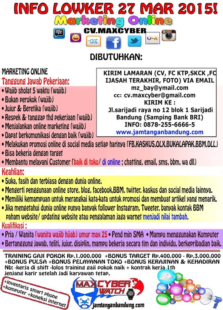 ◥|█|◤ LOWKER LOWONGAN KERJA CV.MAXCYBER (BANDUNG UTARA-SARIJADI)