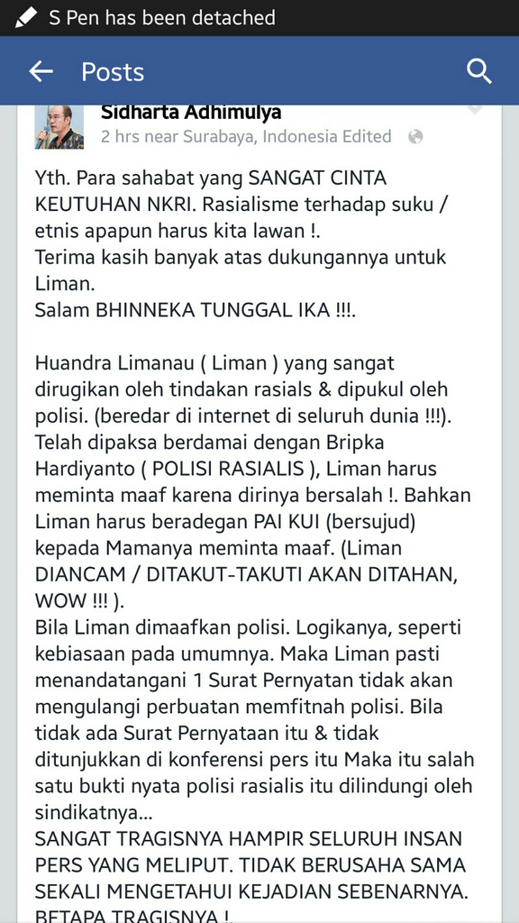 PENGAKUAN TEMAN Huandra Limanau (Kasus Polisi Rasial)