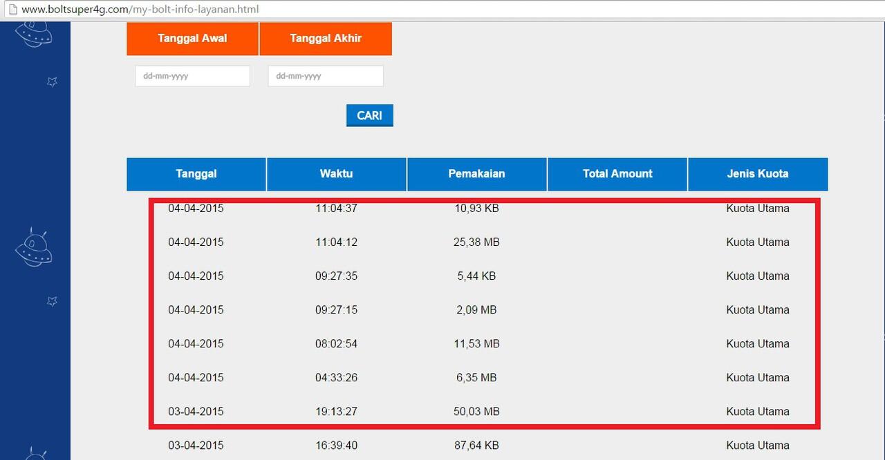 KUOTA INTERNET BOLT TIDAK TRANSPARAN