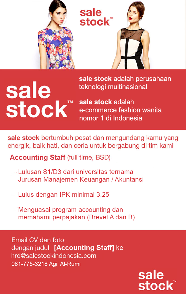 &#91;URGENTLY REQUIRED JAKARTA&#93; Accounting Staff PT Sale Stock Indonesia