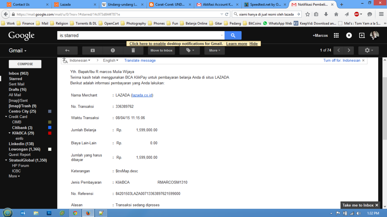 LAZADA invalid Transaction