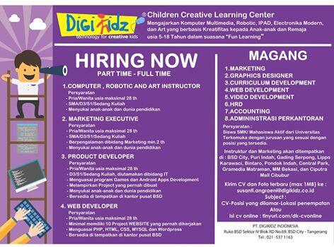 Info Loker PT Digikidz Indonesia. Magang, Part Time &amp; Full Time