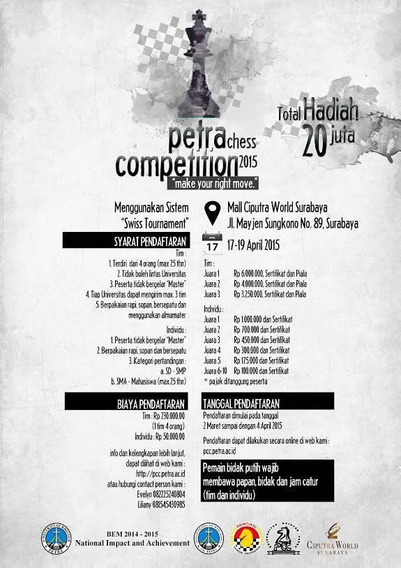 Turnamen Catur Petra Chess Competition 2015, Surabaya Total Hadiah 20 JUTA Rupiah!!!