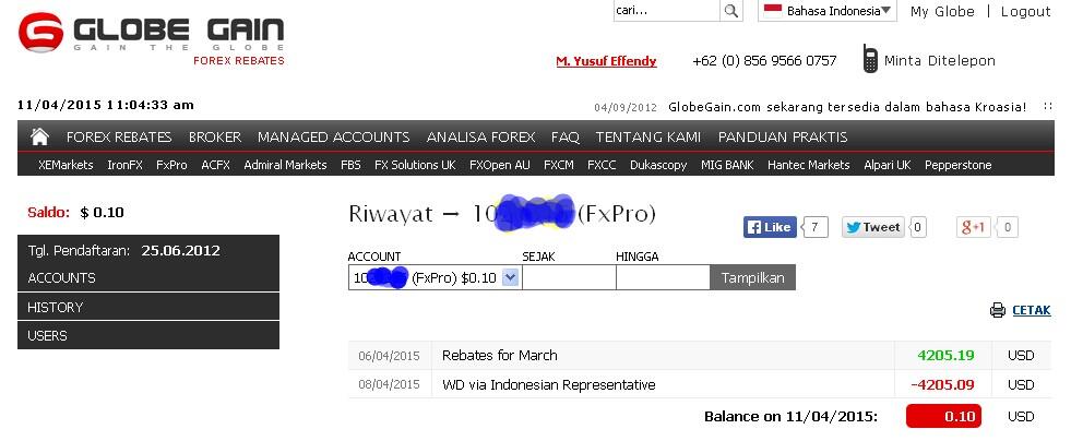 WOW...... REBATE SEBULAN 52 JUTA dari FXPRO via GLOBEGAIN