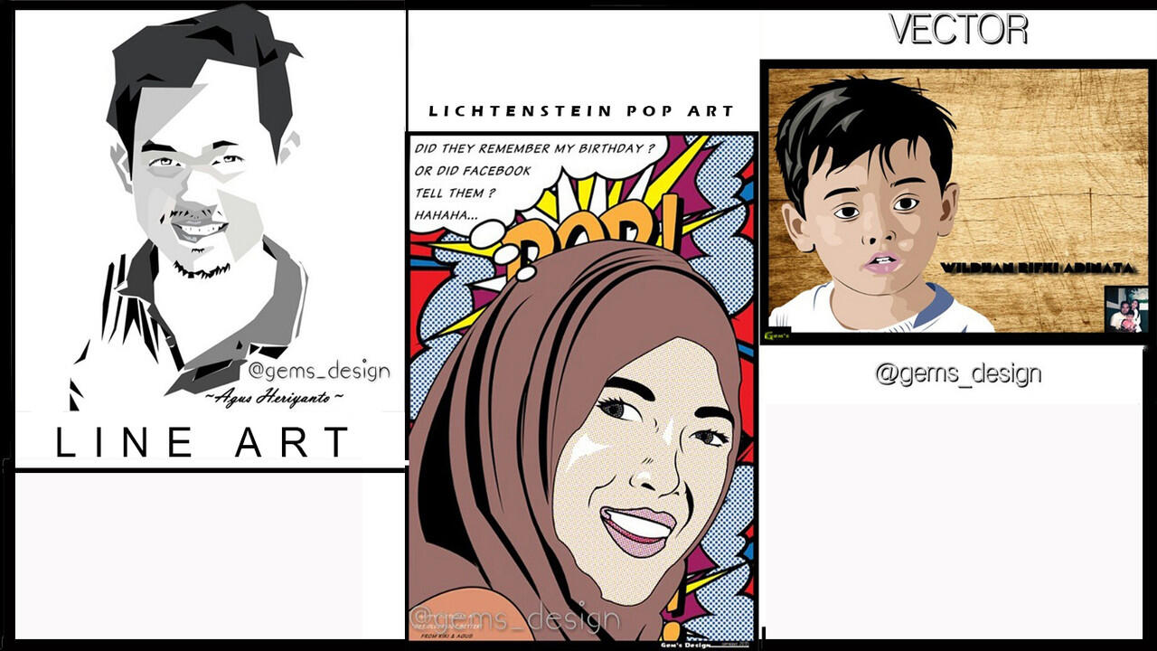 jasa pembuatan VECTOR, WPAP POP ART, LINE ART, LICHTENSTEIN POP ART dan desain baju