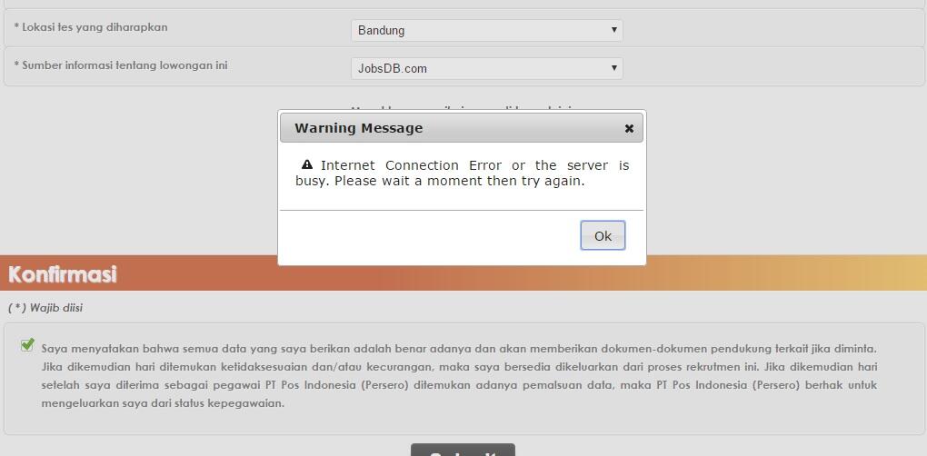 (HELP) Gagal Mendaftar PT POS Indonesia )