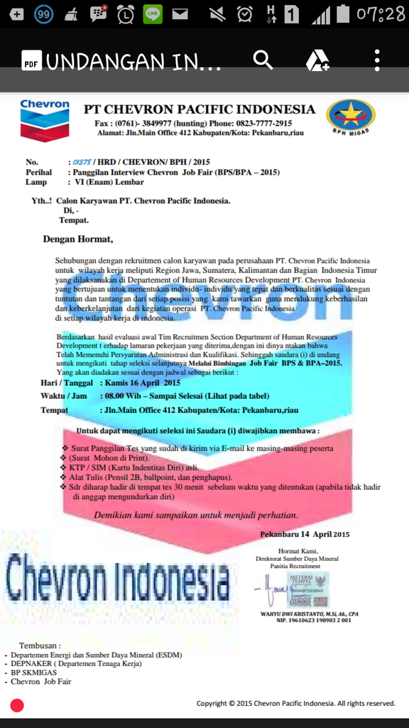 PENIPUAN YANG MENGATASNAMAKAN PT. CHEVRON PACIFIC 