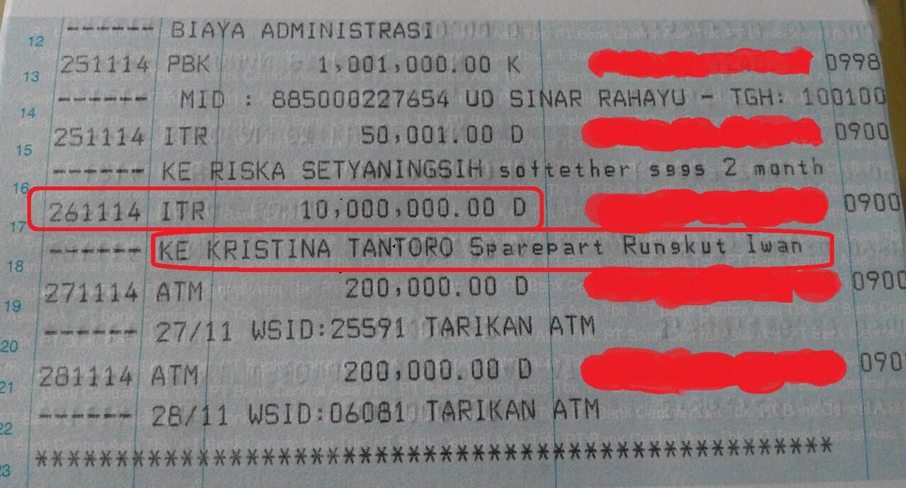 &#91;Butuh Saran&#93; Mencari No rekening di transaksi buku rekening BCA Gold