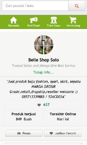 Online Shop Penipu di Tokopedia atas nama Belle Shop Solo