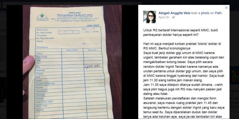 Pasien Curhat Tambal Gigi Ditagih Rp 9 Juta, RS MMC Membantah