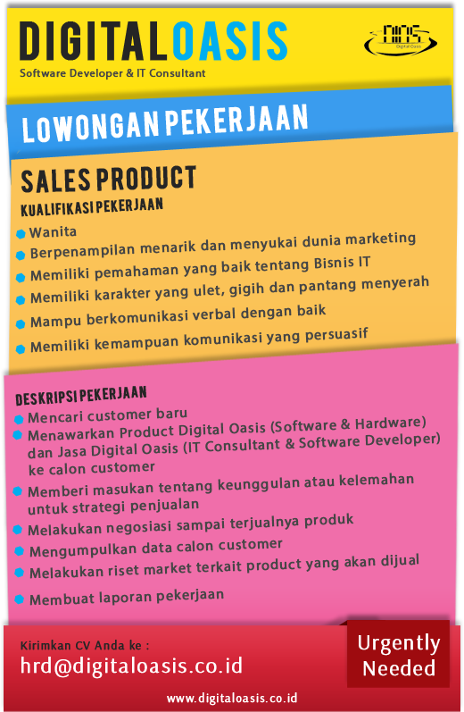 Reposting : Lowongan Kerja Sales Product Digital Oasis 
