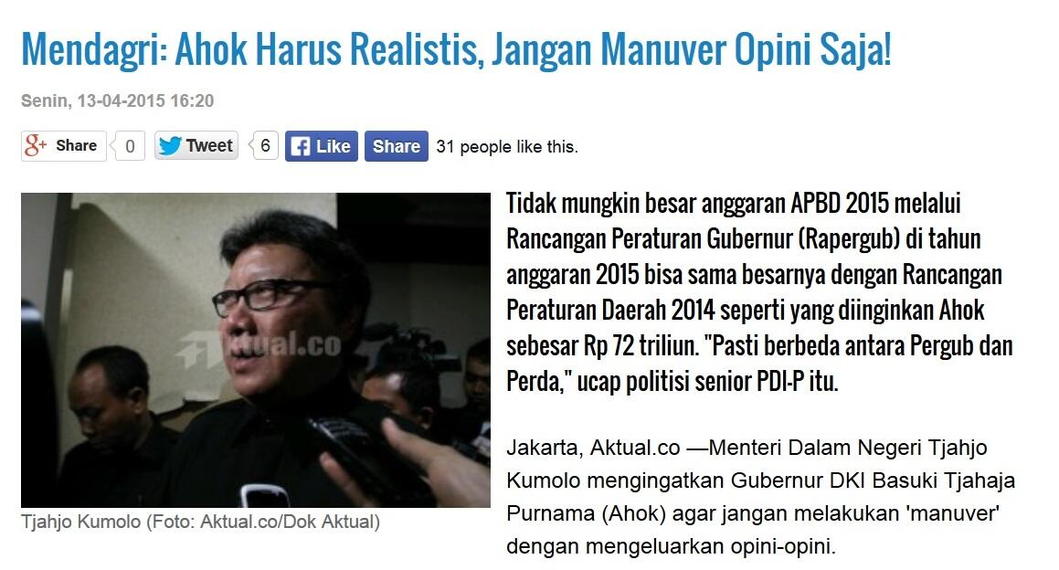 Fakta Dibalik Ahok Jadi Kepala Daerah Terbaik se-Indonesia