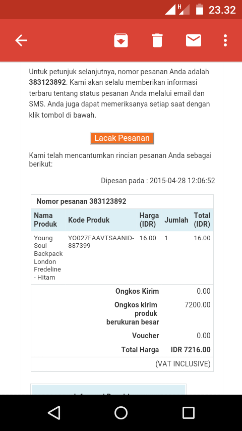 ane dah terima gan, tas termurah hanya 16 rupiah