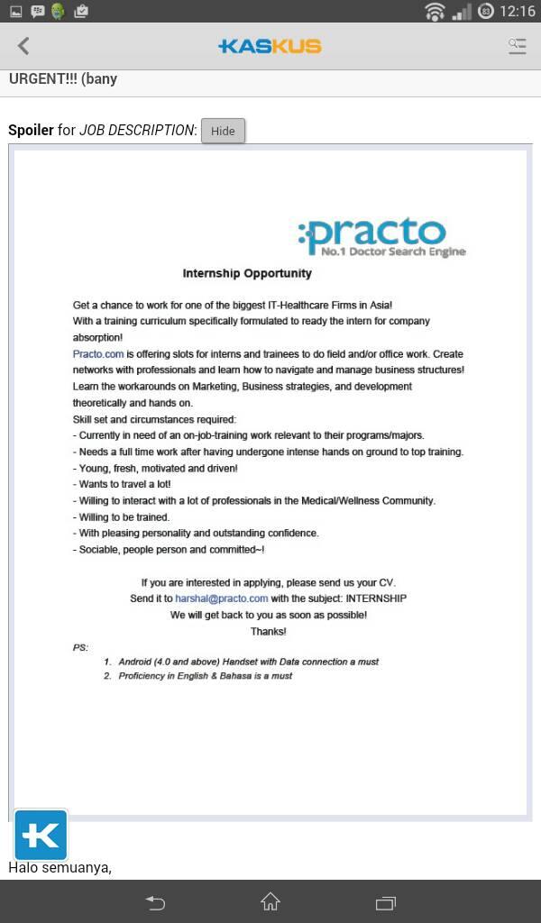 Lowongan kerja sebagain Interns Practo.com