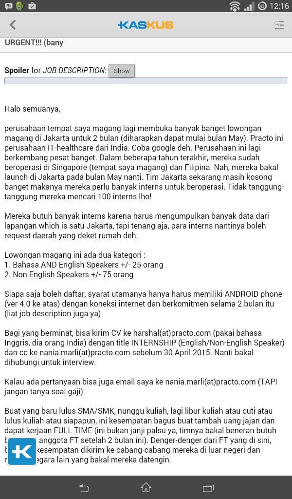 Lowongan kerja sebagain Interns Practo.com