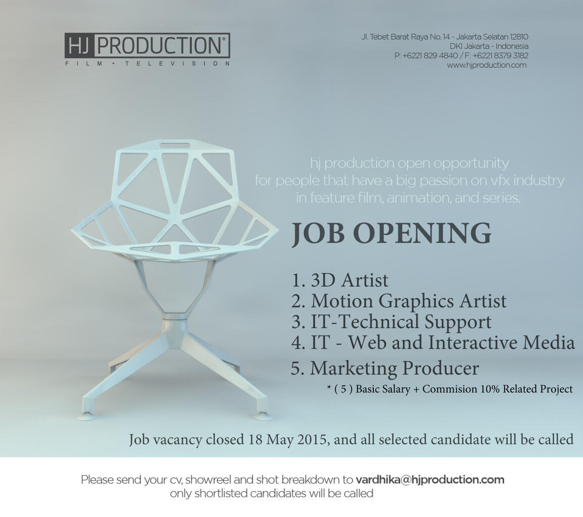 Lowongan Pekerjaan 3D Artist, Motion, IT, and Producer