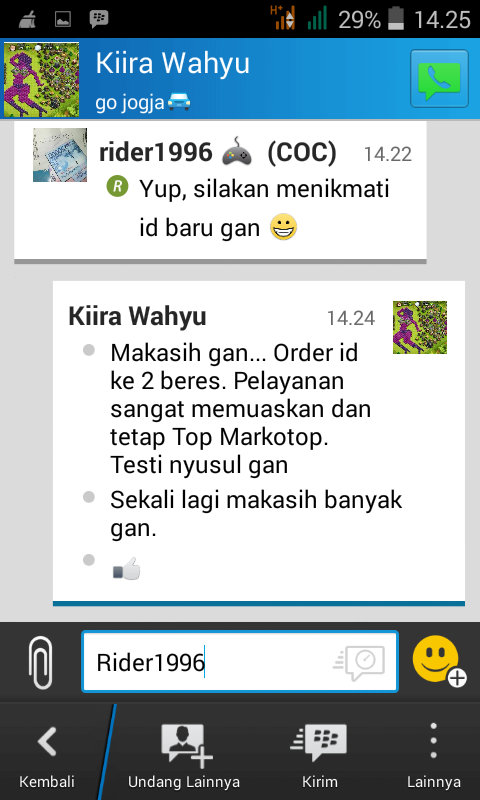 testimoni penjual id dan gems clash of clans rider1996