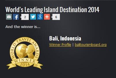Penghargaan ini pernah diterima pulau BALI gan!!!