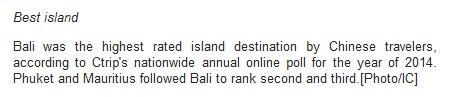 Penghargaan ini pernah diterima pulau BALI gan!!!