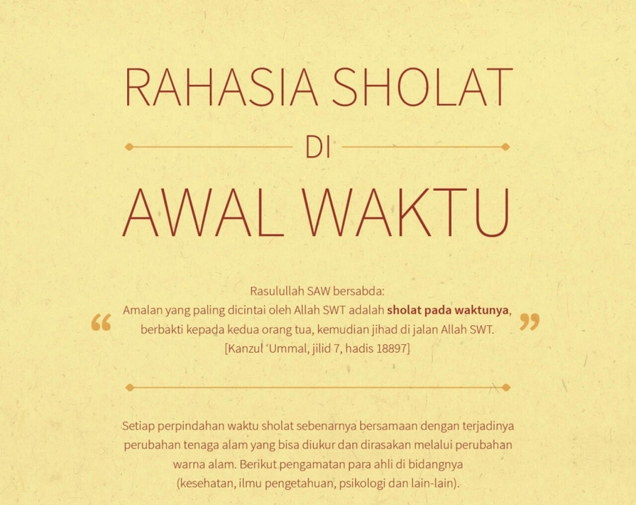 RAHASIA SOLAT DI AWAL WAKTU