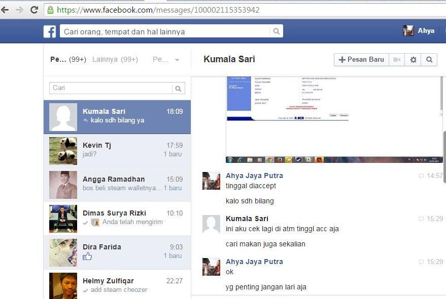 Penipuan item Dota 2 Ats Nama Indah Kumala Sari 7825173714 Bank BCA