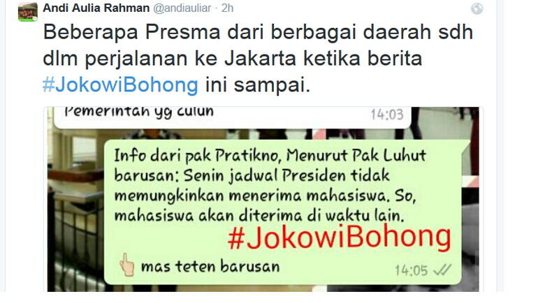 Ketua BEM UI Serukan Tagar #JokowiBohong