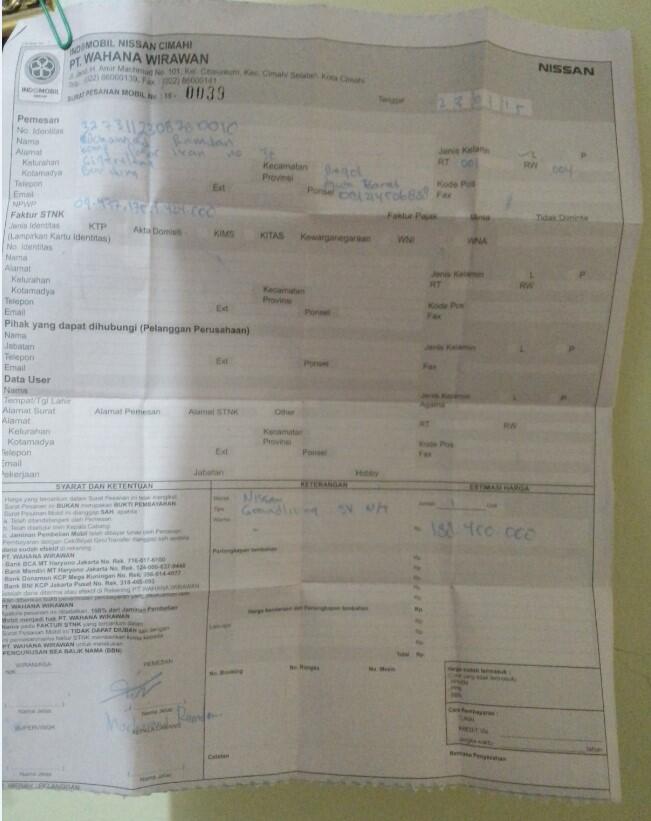 Dealer NIssan Cimahi PT Wahana Wirawan Tidak kembalikan booking fee sudah 5 bulan