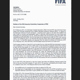 Ini Isi Lengkap Surat Sanksi FIFA untuk Indonesia