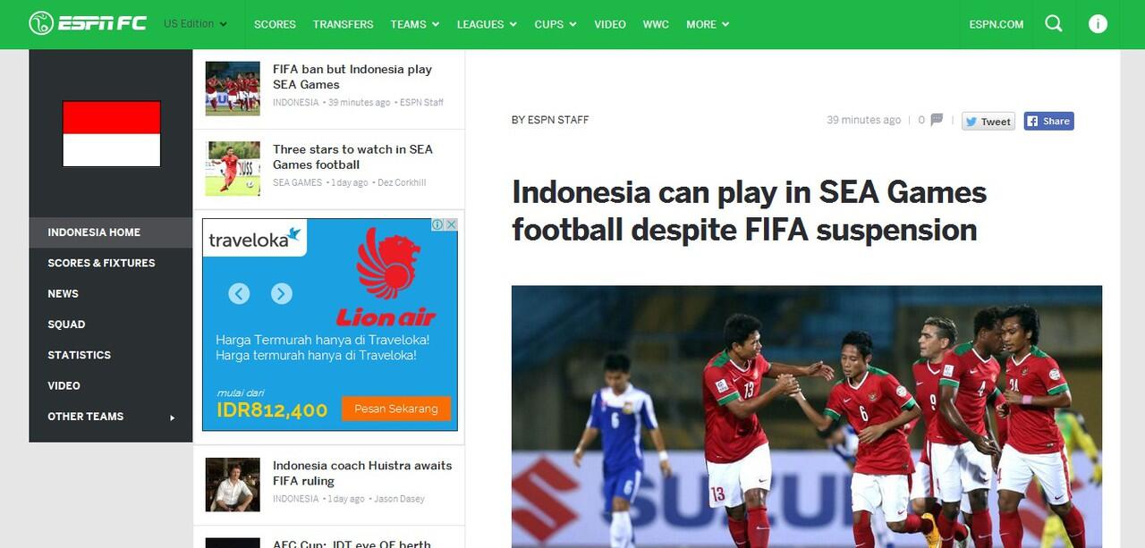 FIFA Resmi Sanksi Indonesia &amp; PSSI,Kecuali Timnas Indonesia U-23 Untuk SEA Games 